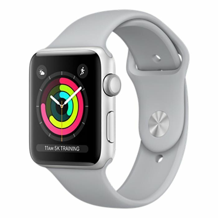 apple watch 3 caixa prateada bracelete desportiva nevoeiro