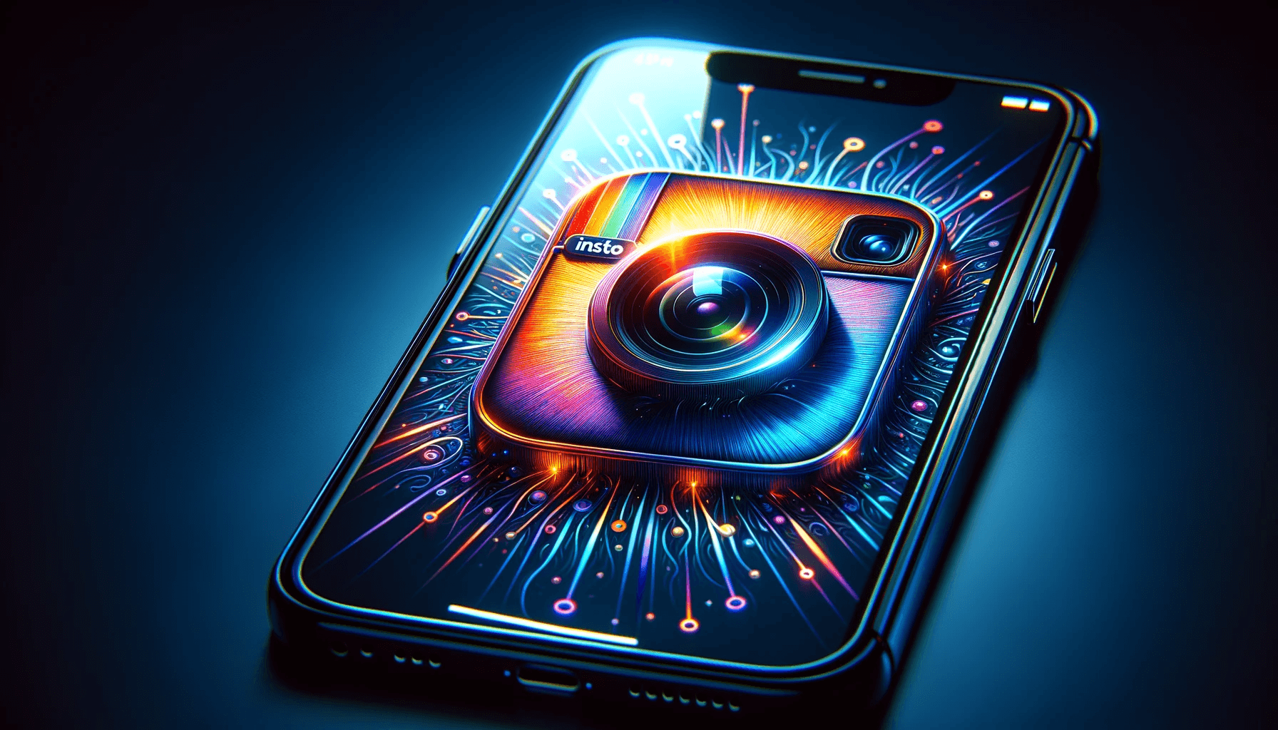 DALL·E 2023 11 17 12.56.22 A stunning digital illustration of the Instagram icon on an iPhone screen. The illustration showcases the iPhone with a high resolution display promi