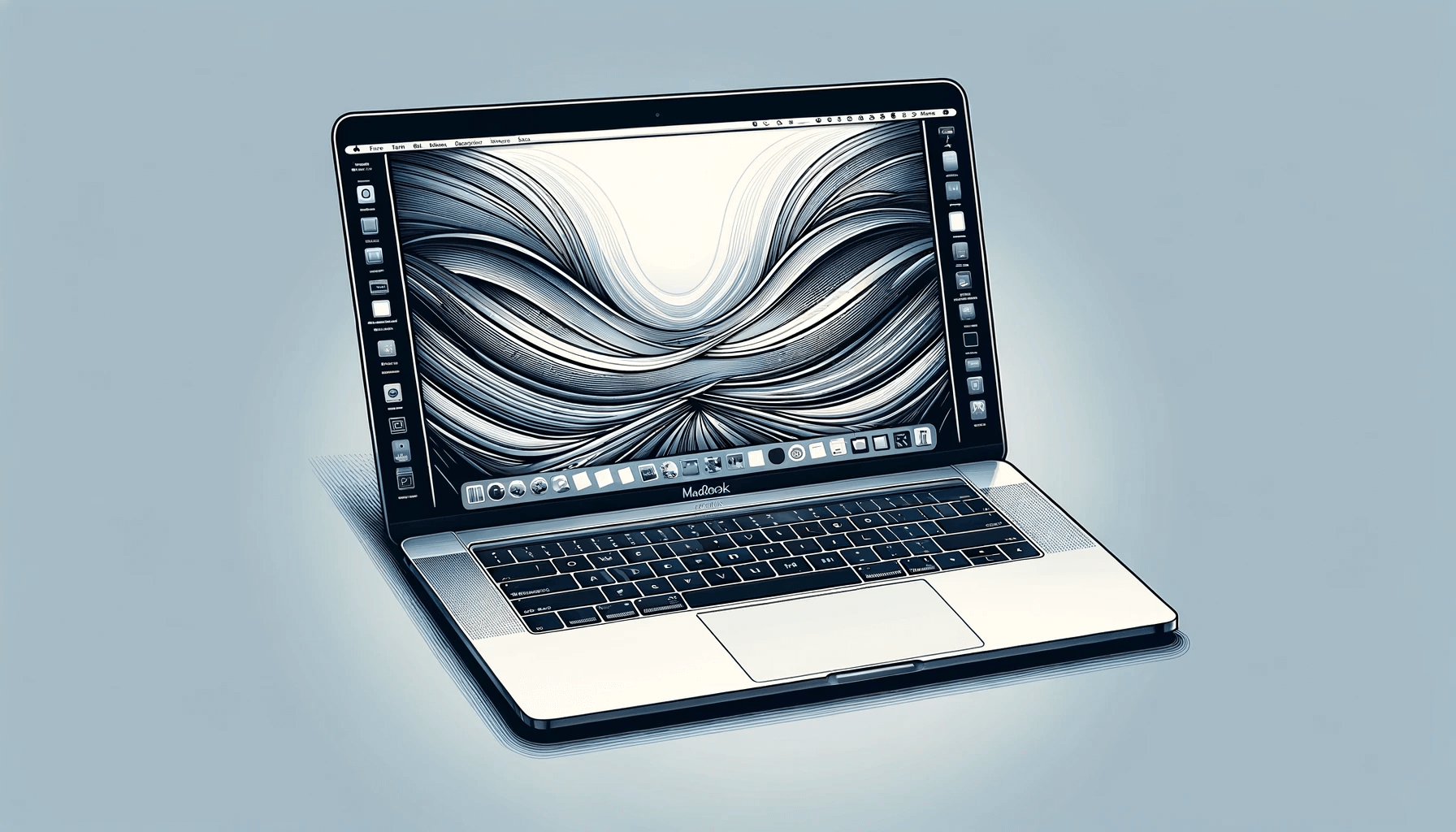 DALL·E 2023 12 22 17.07.03 A digital illustration of a MacBook with a focus on the keyboard. The MacBook is depicted open showcasing its high resolution screen and sleek design