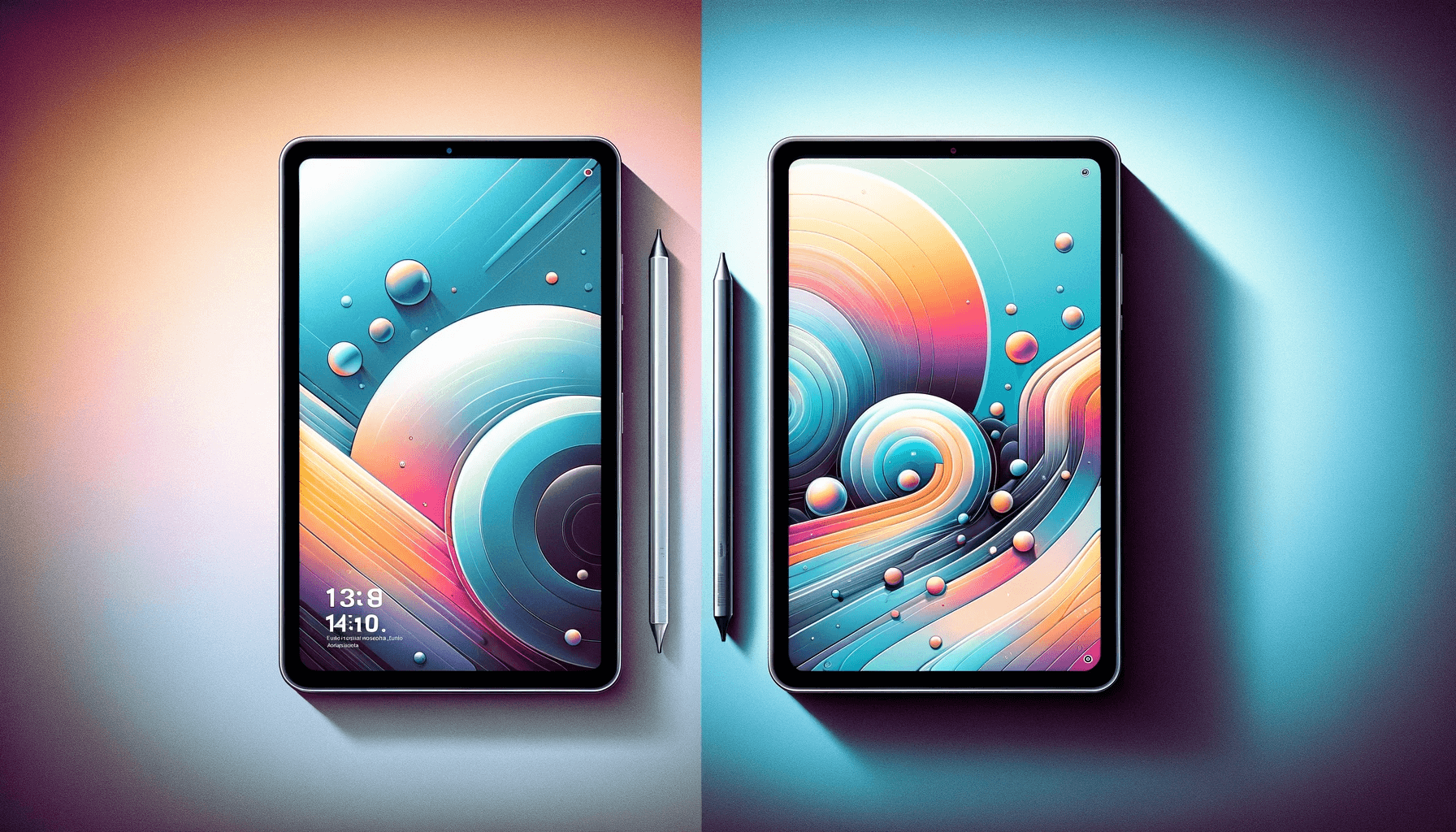 DALL·E 2023 12 22 17.32.20 A digital illustration featuring two tablet devices each with a different color background. In the first image a tablet is depicted with its clear 1